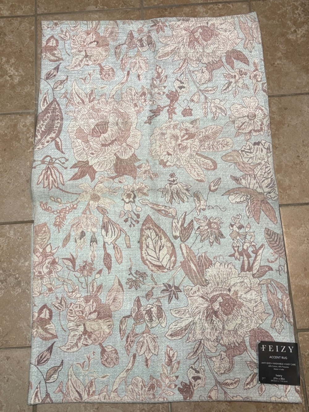 Accent Rug in Light Blue Cream, Tan, Brown- No. slip Backing